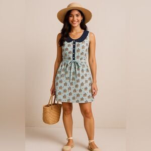 Yumi Camera Print Dress UK 14 US 8/10 Peter Pan Collar Retro Indie Cotton